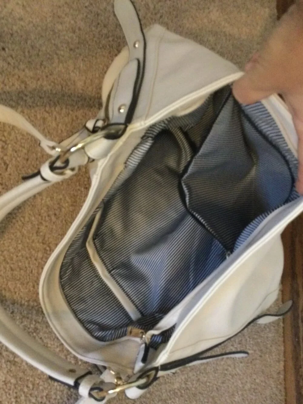 Ivory Faux Leather Hobo Shoulder Bag Convertible Crossbody Multi Pocket